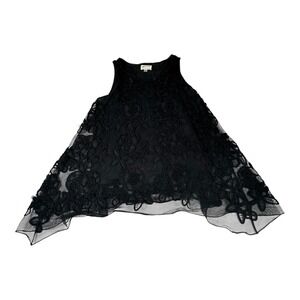 M.S.S.P. Black Lace Tank Top Asymmetrical Hem Sleeveless XS‎